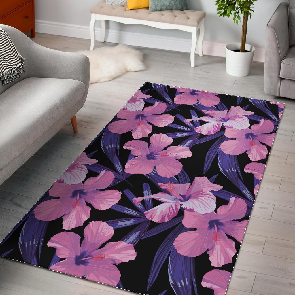 Hibiscus Floral Tropical Hawaiian Flower Palm Leaves Pattern Print Floor Mat-grizzshop