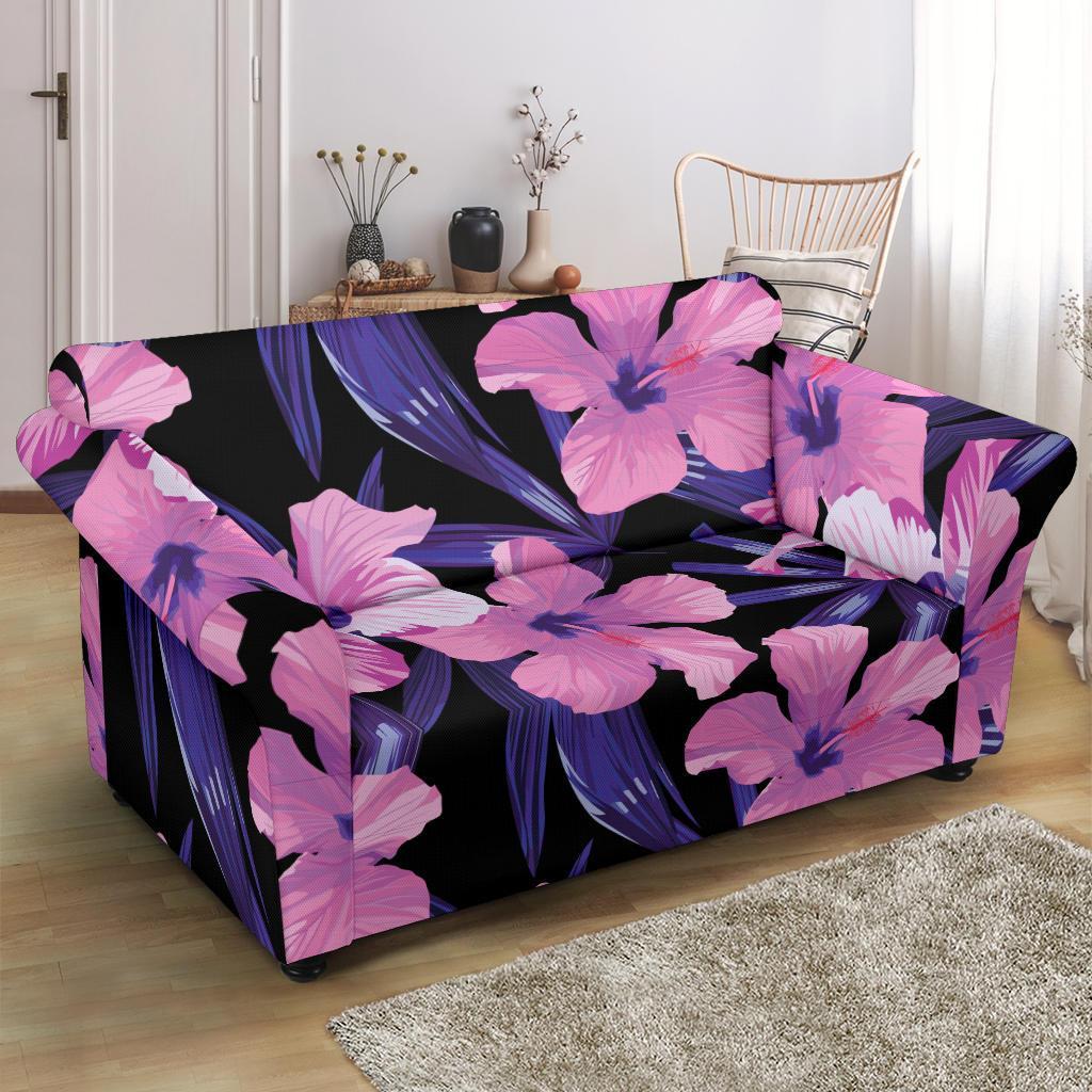 Hibiscus Floral Tropical Hawaiian Flower Palm Leaves Pattern Print Loveseat Cover-grizzshop