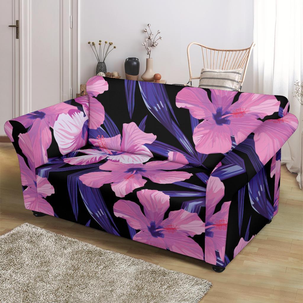 Hibiscus Floral Tropical Hawaiian Flower Palm Leaves Pattern Print Loveseat Cover-grizzshop