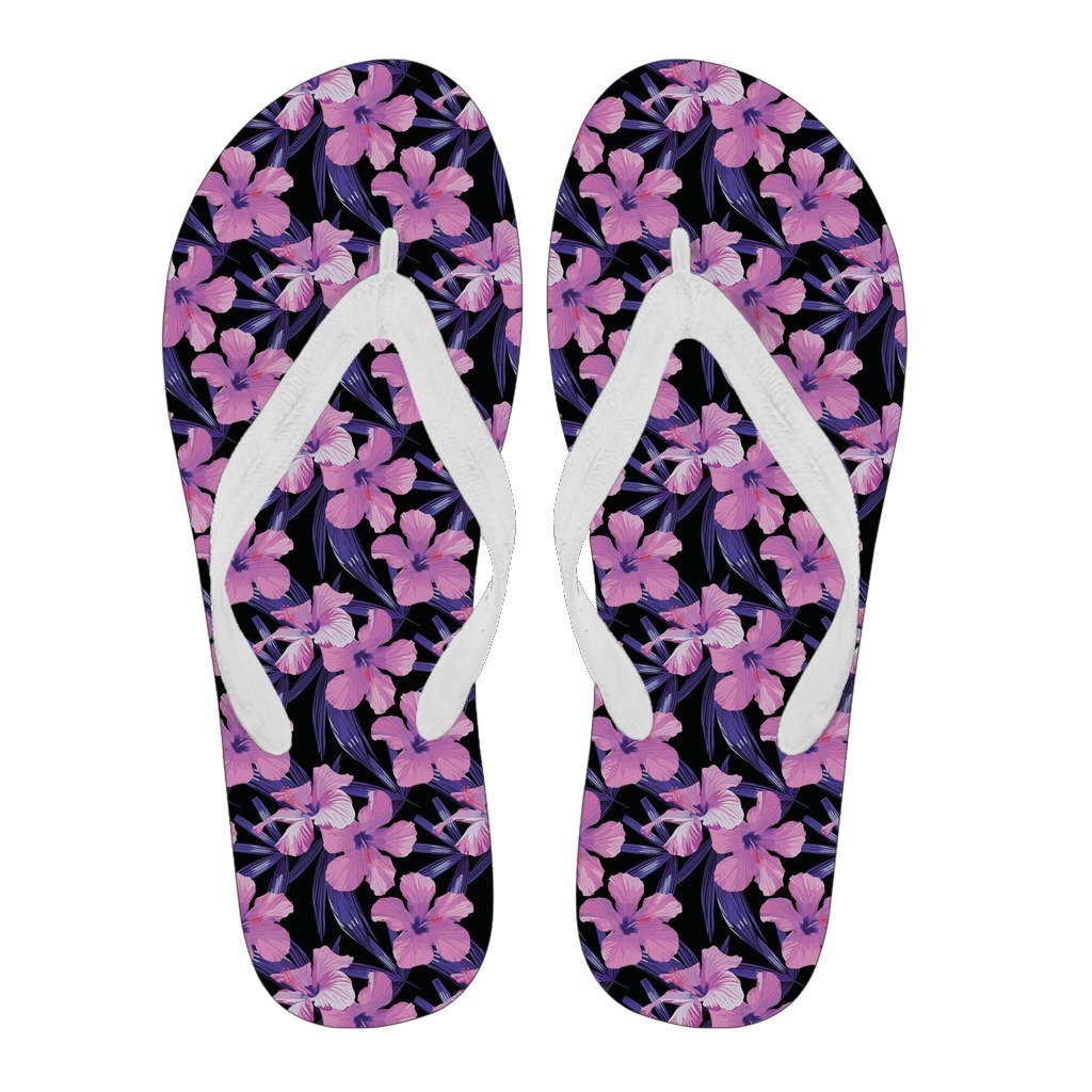 Hibiscus Floral Tropical Hawaiian Flower Palm Leaves Pattern Print Men & Women Flip Flops-grizzshop