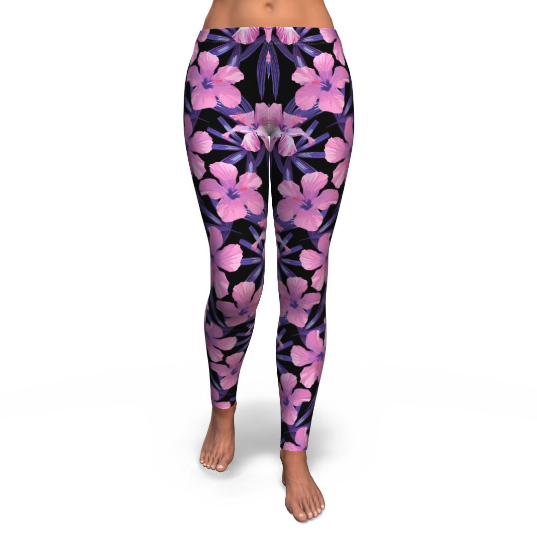 Hibiscus Floral Tropical Hawaiian Flower Palm Leaves Pattern Print Pattern Women Leggings-grizzshop