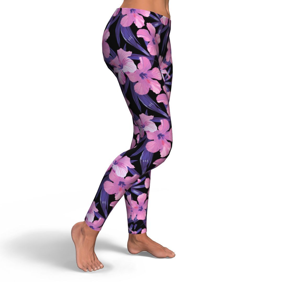 Hibiscus Floral Tropical Hawaiian Flower Palm Leaves Pattern Print Pattern Women Leggings-grizzshop