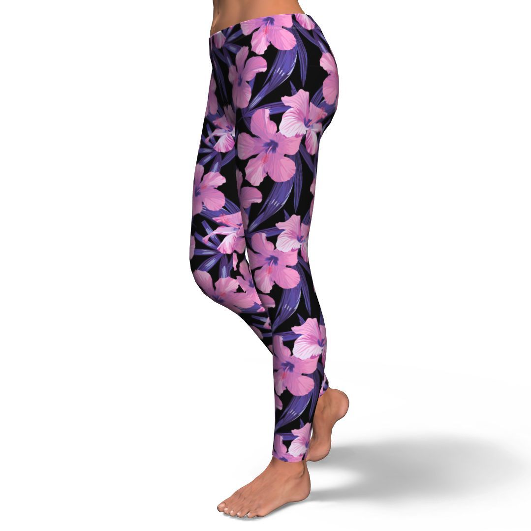 Hibiscus Floral Tropical Hawaiian Flower Palm Leaves Pattern Print Pattern Women Leggings-grizzshop