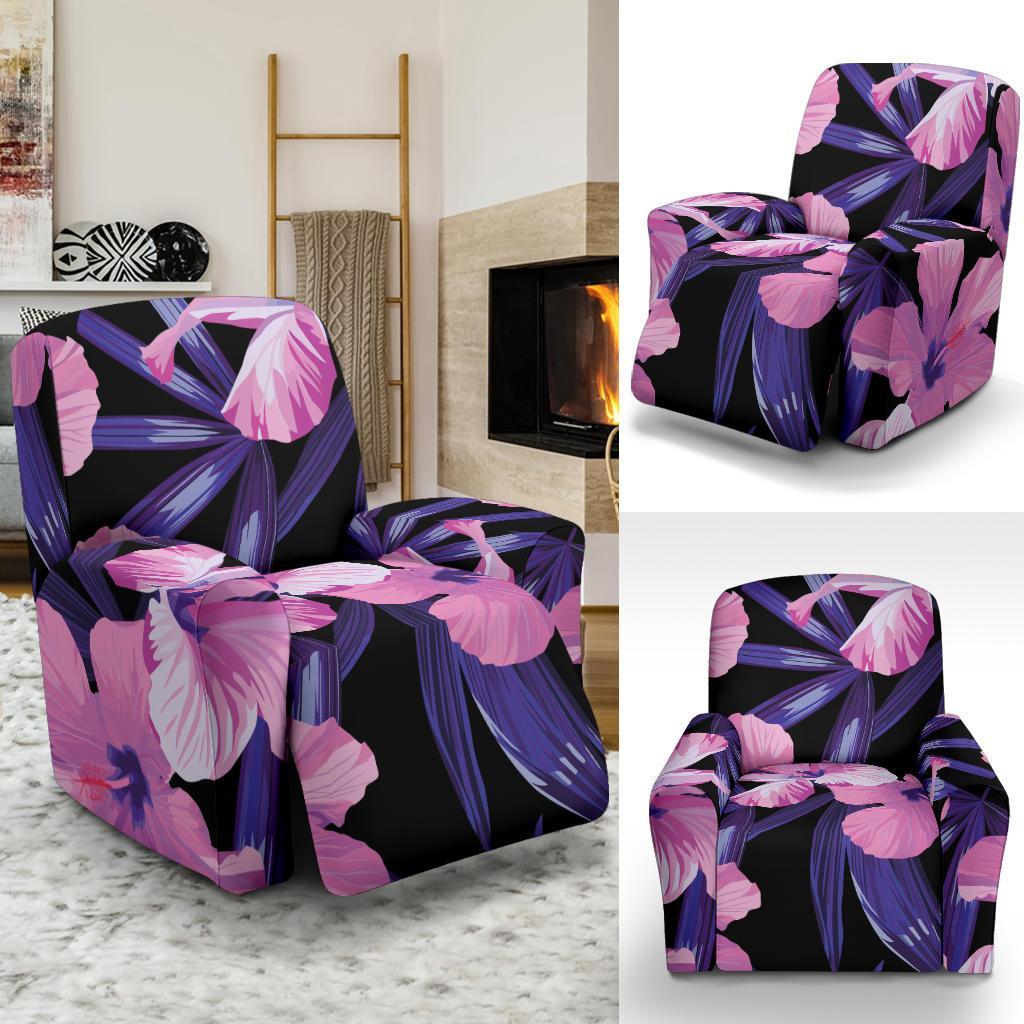 Hibiscus Floral Tropical Hawaiian Flower Palm Leaves Pattern Print Recliner Cover-grizzshop