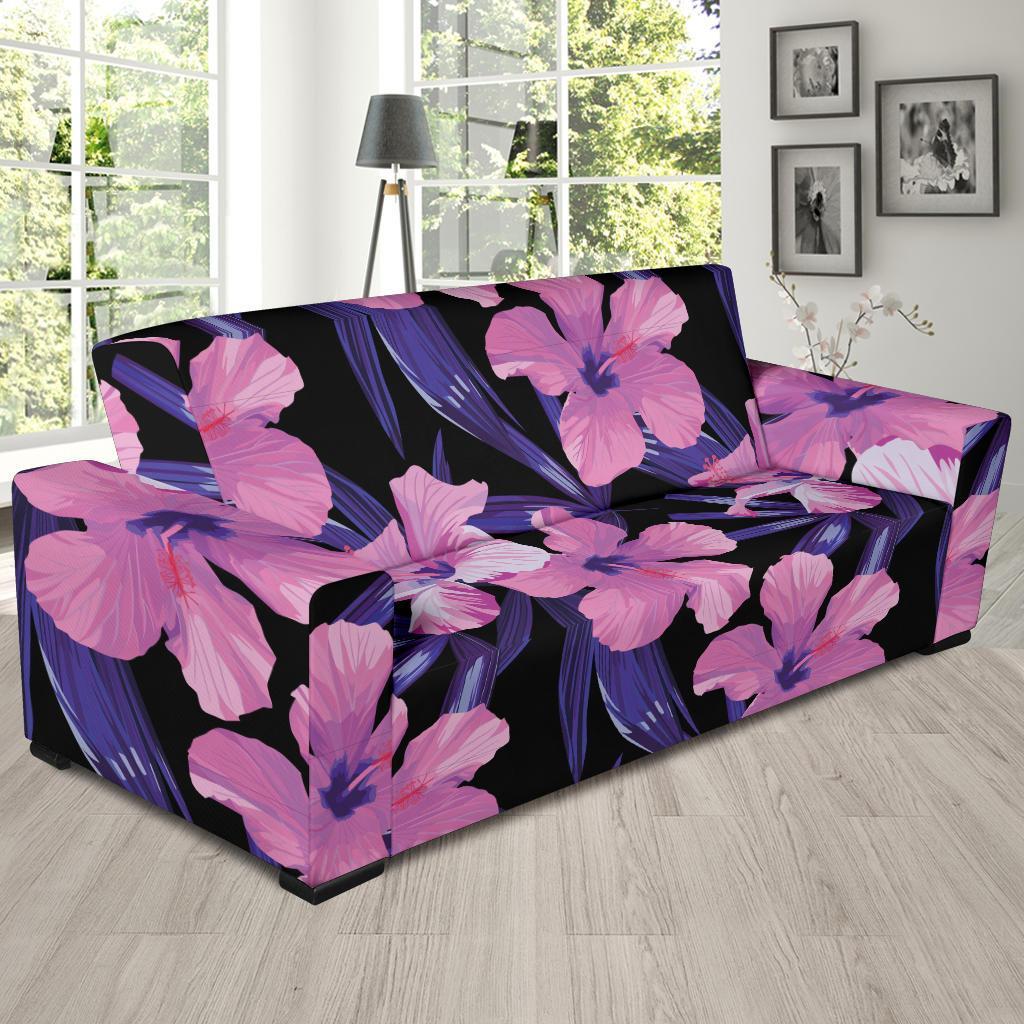 Hibiscus Floral Tropical Hawaiian Flower Palm Leaves Pattern Print Sofa Covers-grizzshop