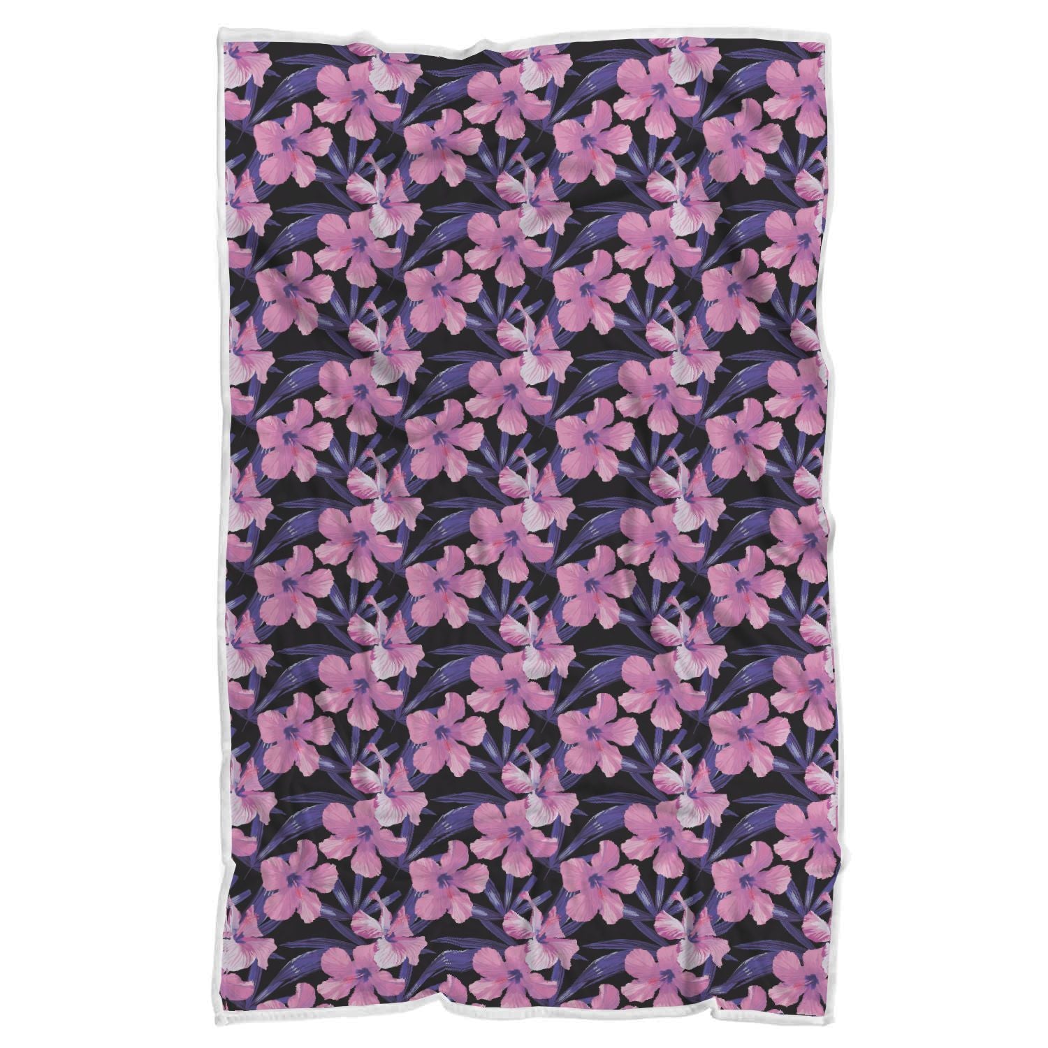 Hibiscus Floral Tropical Hawaiian Flower Palm Leaves Pattern Print Throw Blanket-grizzshop