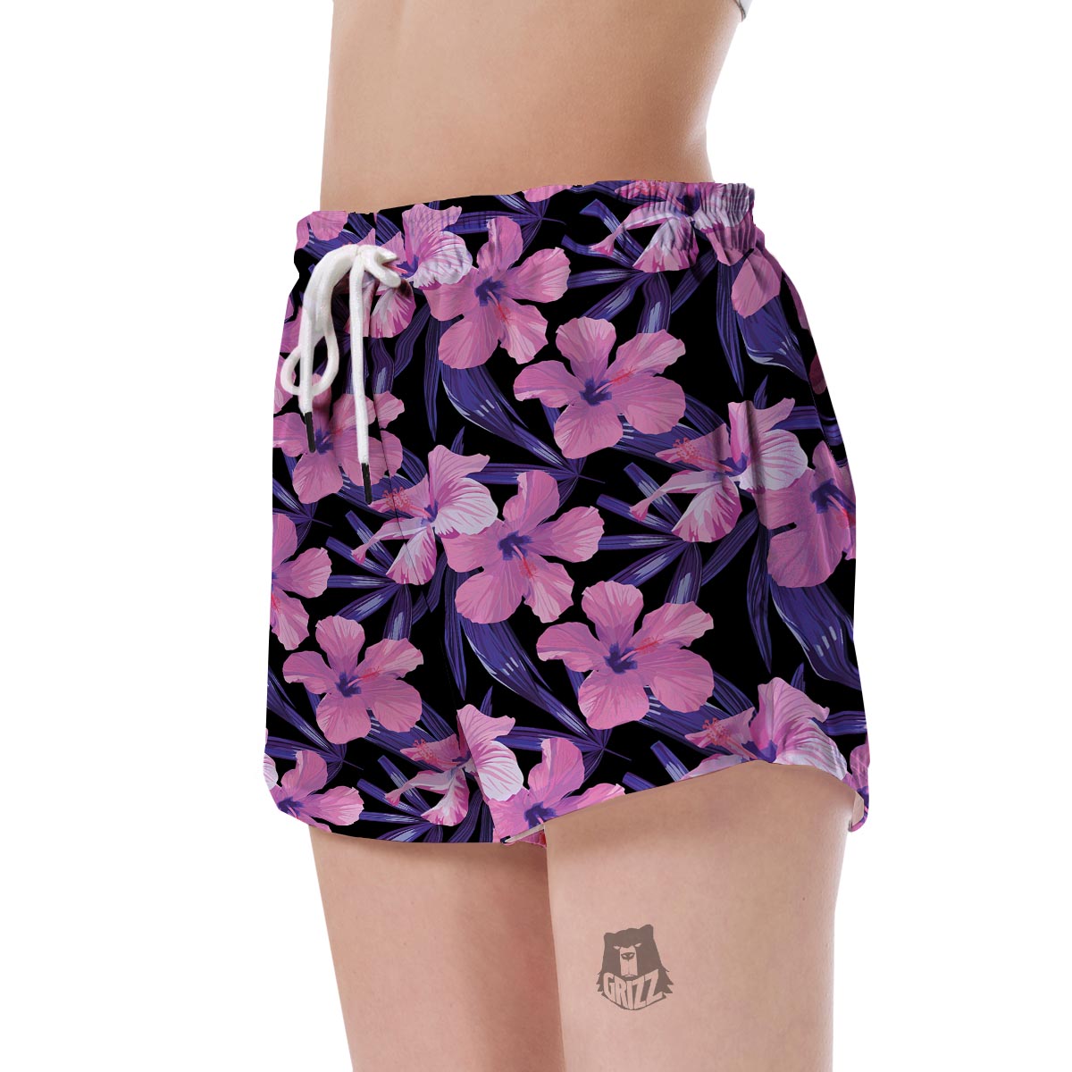 Hibiscus Floral Tropical Hawaiian Flower Palm Leaves Pattern Print Women's Shorts-grizzshop