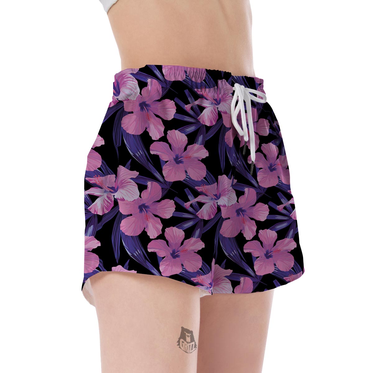Hibiscus Floral Tropical Hawaiian Flower Palm Leaves Pattern Print Women's Shorts-grizzshop