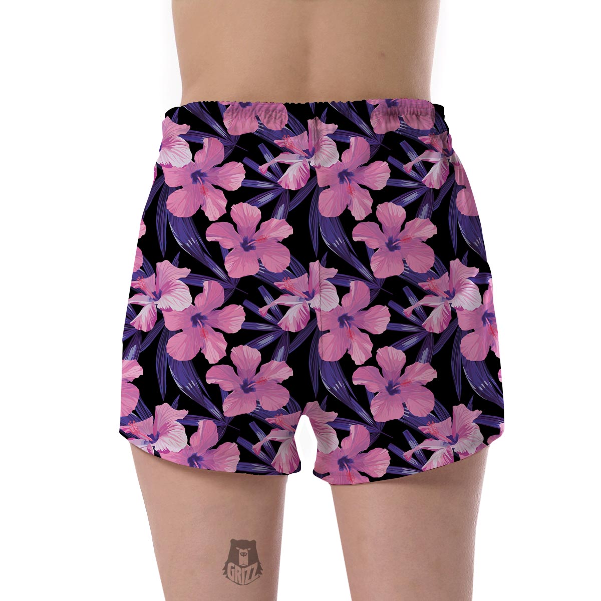 Hibiscus Floral Tropical Hawaiian Flower Palm Leaves Pattern Print Women's Shorts-grizzshop