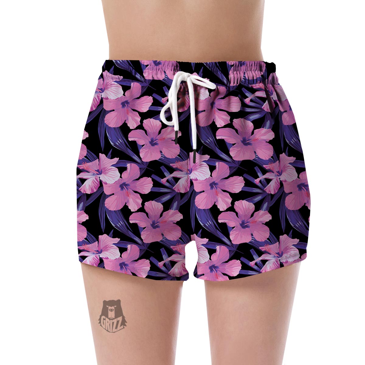 Hibiscus Floral Tropical Hawaiian Flower Palm Leaves Pattern Print Women's Shorts-grizzshop