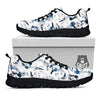 Hibiscus Floral White And Blue Print Pattern Black Sneaker-grizzshop