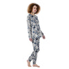 Hibiscus Floral White And Blue Print Pattern Women's Pajamas-grizzshop