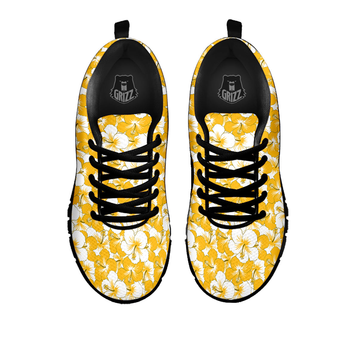 Hibiscus Flower And Camo Yellow Print Pattern Black Sneaker-grizzshop