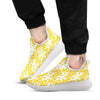 Hibiscus Flower And Camo Yellow Print Pattern White Athletic Shoes-grizzshop