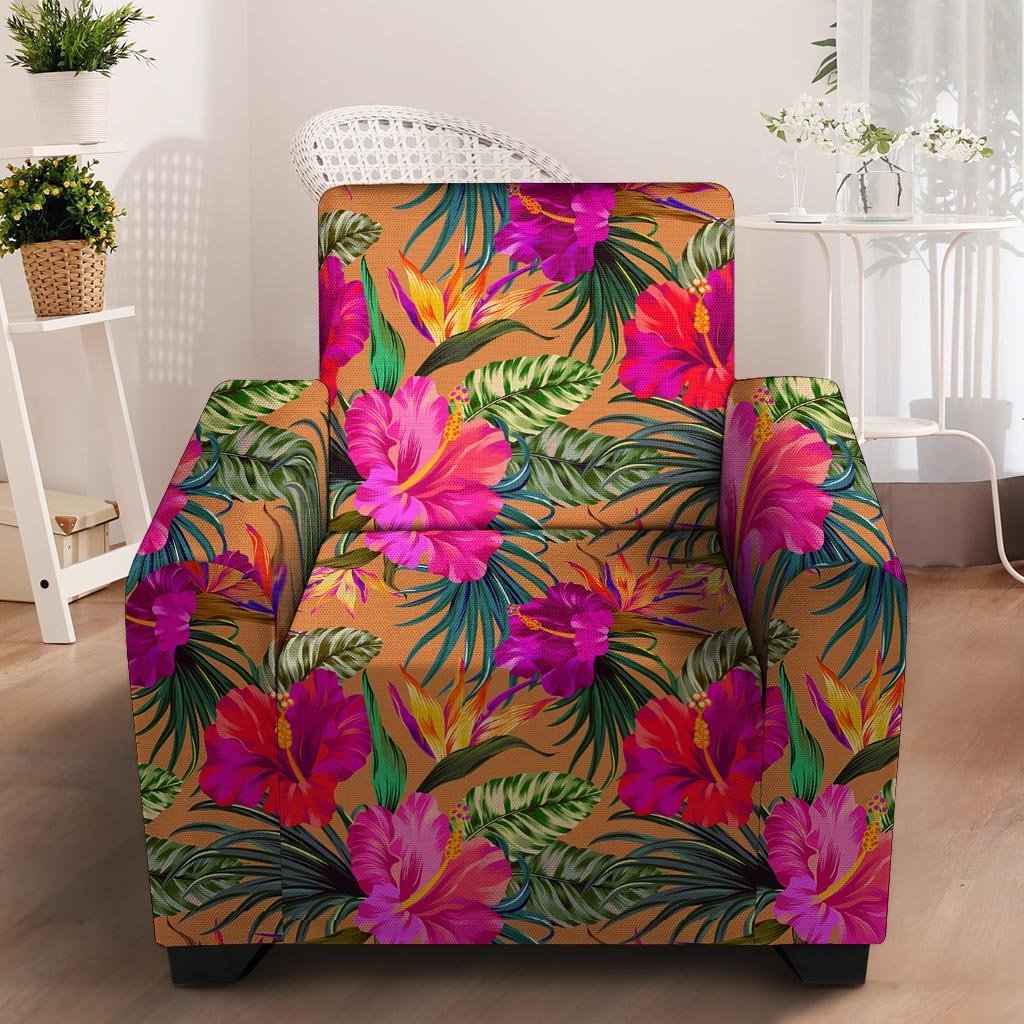 Hibiscus Flower Hawaiian Yellow Print Armchair Cover-grizzshop