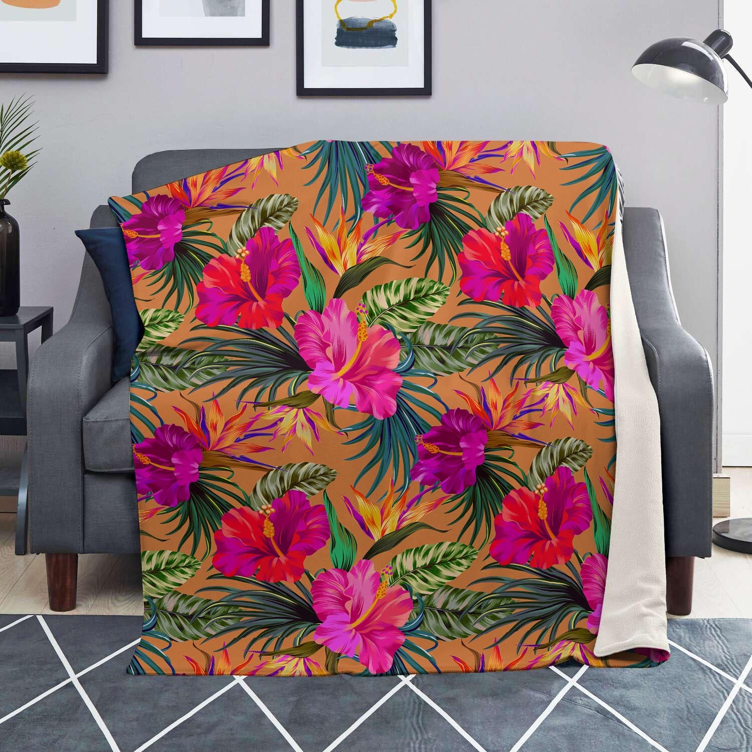 Hibiscus Flower Hawaiian Yellow Print Blanket-grizzshop