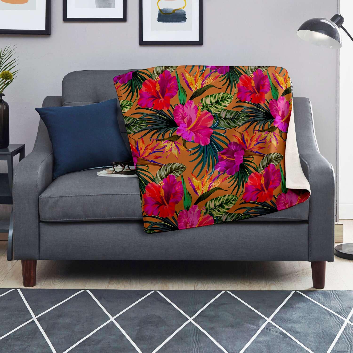 Hibiscus Flower Hawaiian Yellow Print Blanket-grizzshop