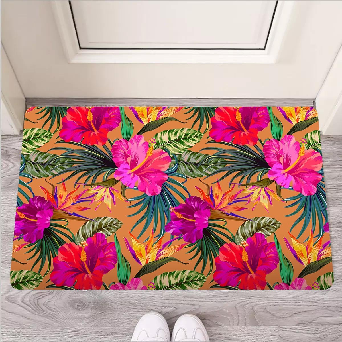 Hibiscus Flower Hawaiian Yellow Print Door Mat-grizzshop