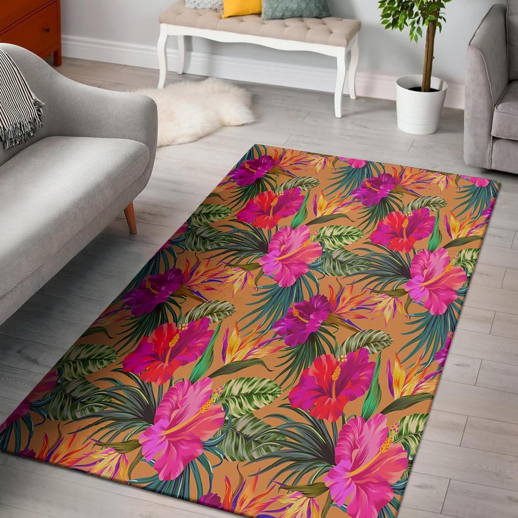 Hibiscus Flower Hawaiian Yellow Print Floor Mat-grizzshop