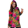 Hibiscus Flower Hawaiian Yellow Print Hoodie Dress-grizzshop