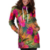 Hibiscus Flower Hawaiian Yellow Print Hoodie Dress-grizzshop