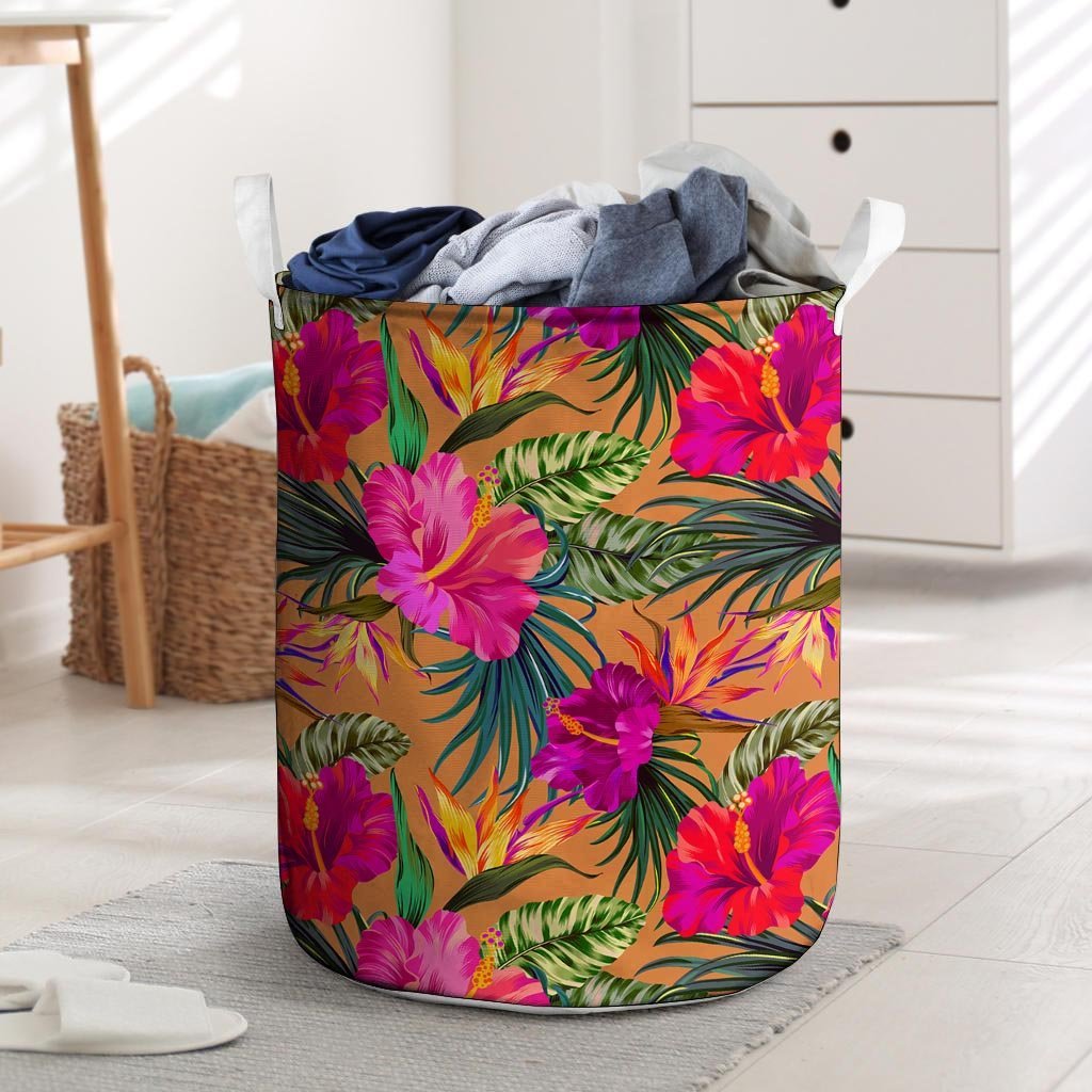 Hibiscus Flower Hawaiian Yellow Print Laundry Basket-grizzshop