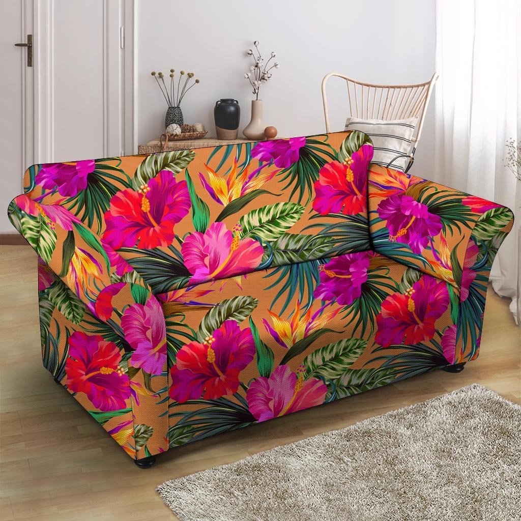 Hibiscus Flower Hawaiian Yellow Print Loveseat Cover-grizzshop