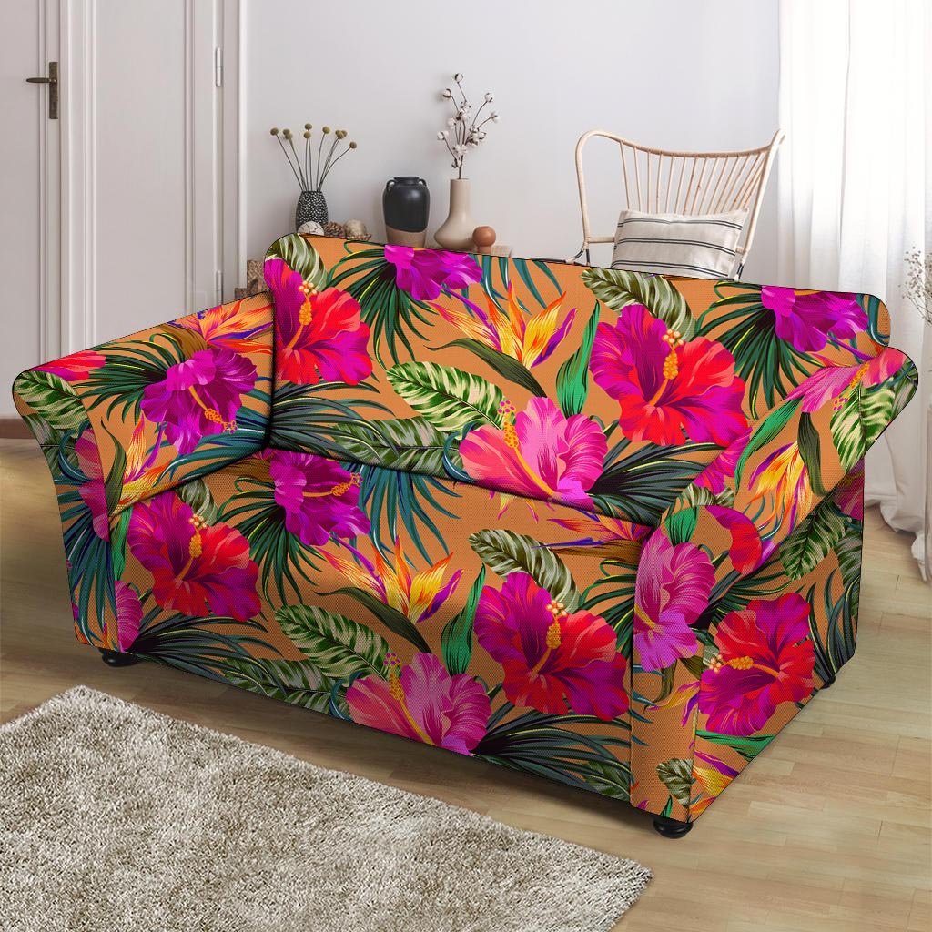 Hibiscus Flower Hawaiian Yellow Print Loveseat Cover-grizzshop