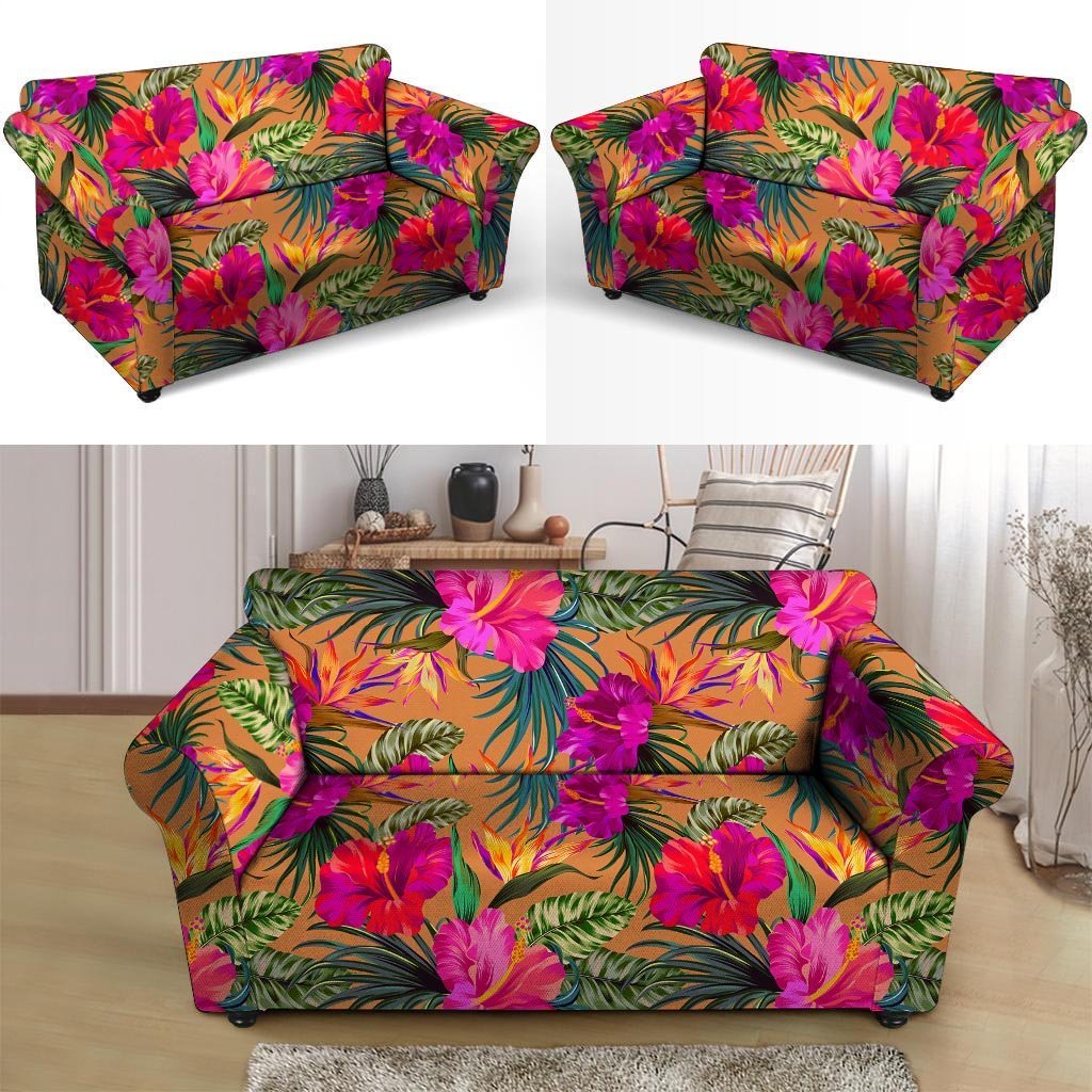 Hibiscus Flower Hawaiian Yellow Print Loveseat Cover-grizzshop