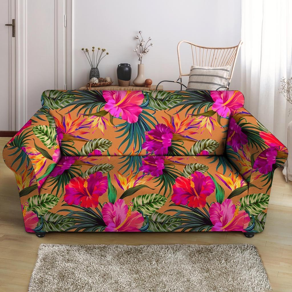 Hibiscus Flower Hawaiian Yellow Print Loveseat Cover-grizzshop