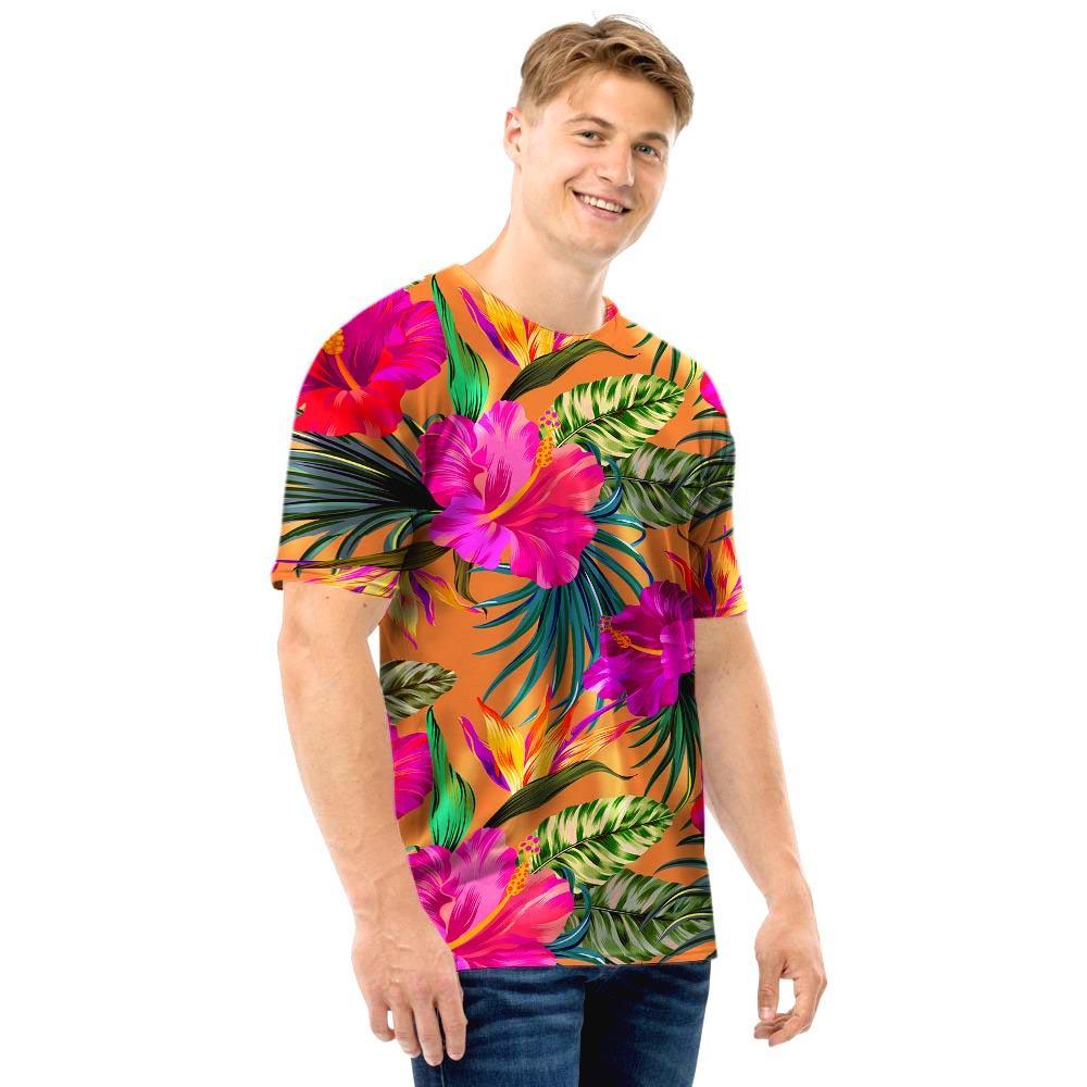 Hibiscus Flower Hawaiian Yellow Print Men T Shirt-grizzshop