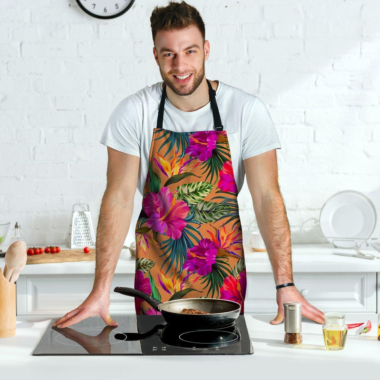 Hibiscus Flower Hawaiian Yellow Print Men's Apron-grizzshop