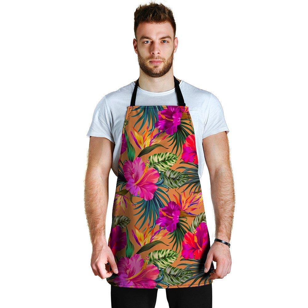 Hibiscus Flower Hawaiian Yellow Print Men's Apron-grizzshop