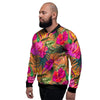 Hibiscus Flower Hawaiian Yellow Print Men's Bomber Jacket-grizzshop