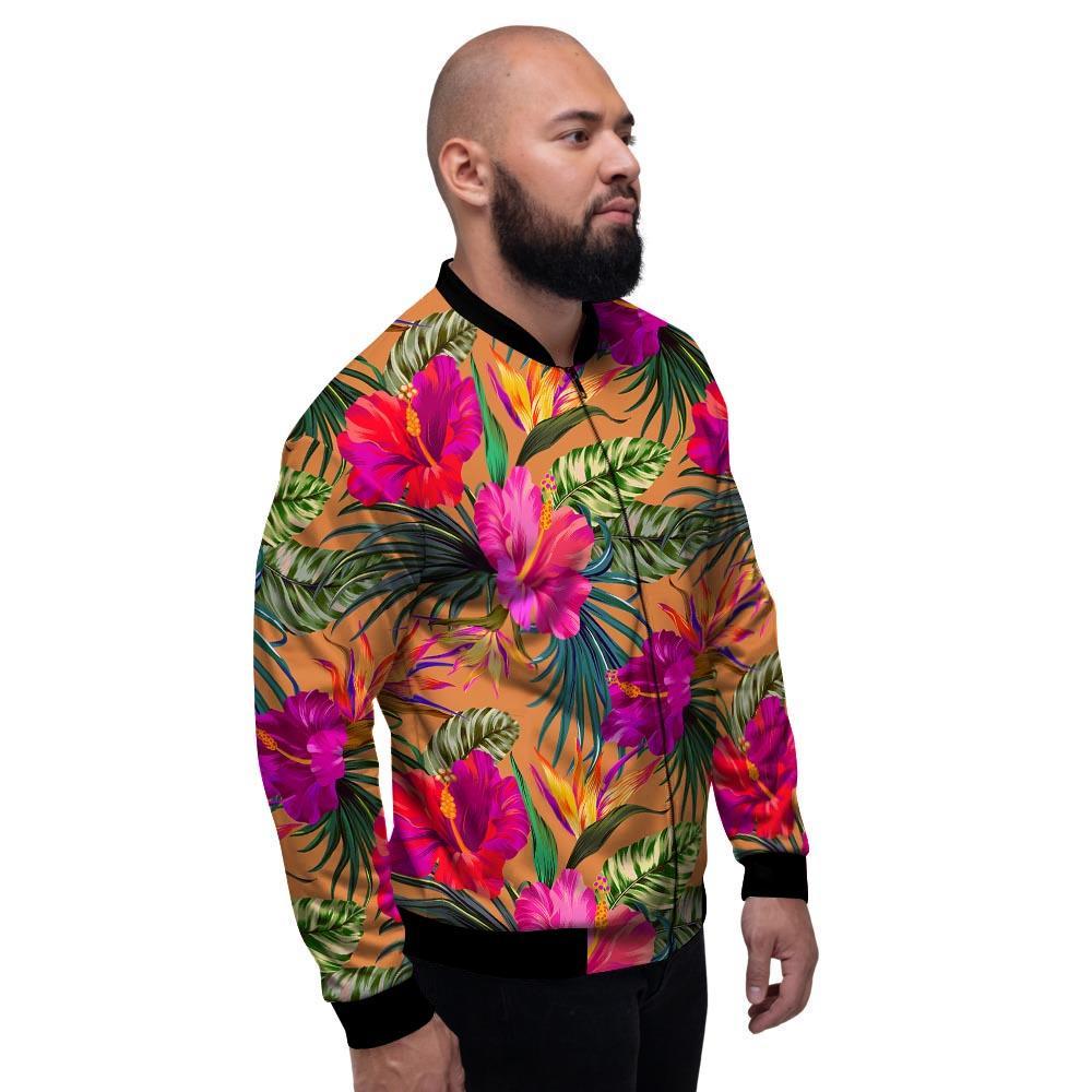 Hibiscus Flower Hawaiian Yellow Print Men's Bomber Jacket-grizzshop