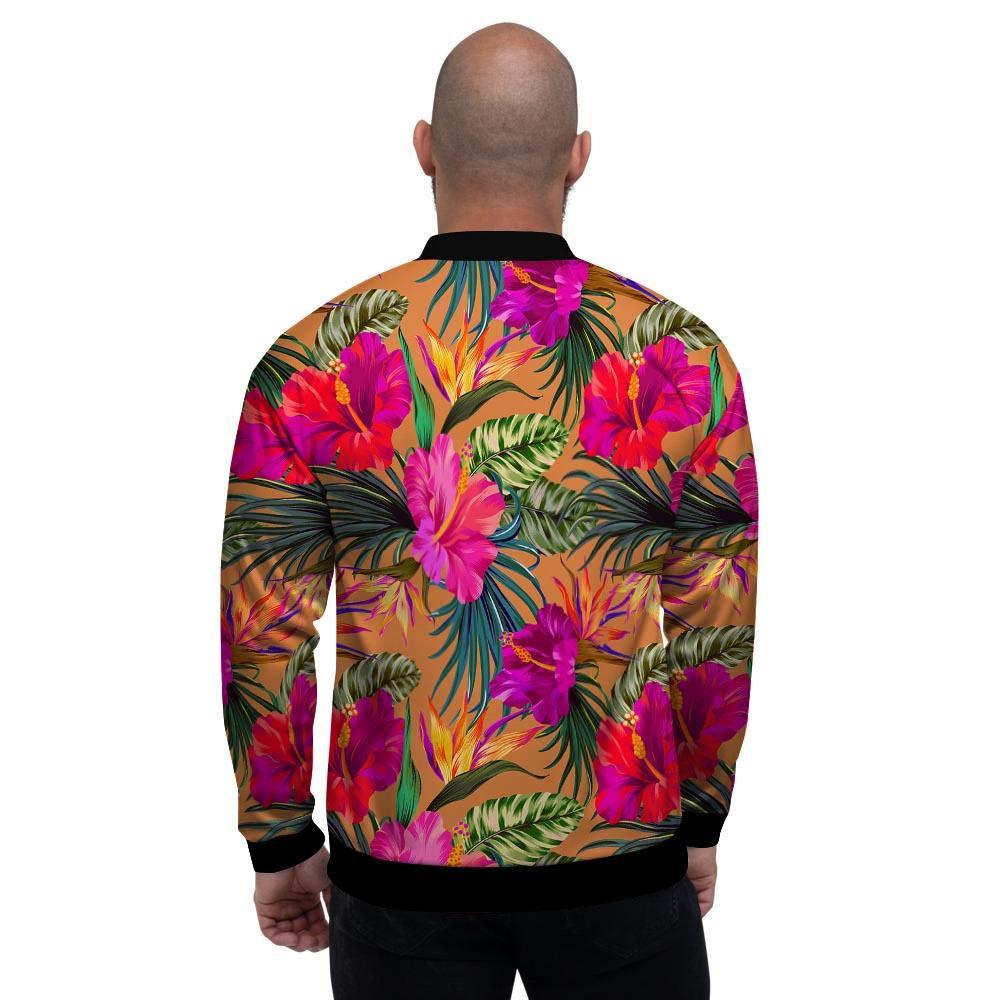 Hibiscus Flower Hawaiian Yellow Print Men's Bomber Jacket-grizzshop