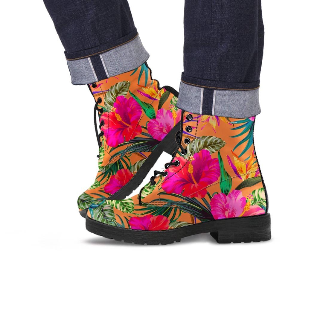 Hibiscus Flower Hawaiian Yellow Print Men's Boots-grizzshop