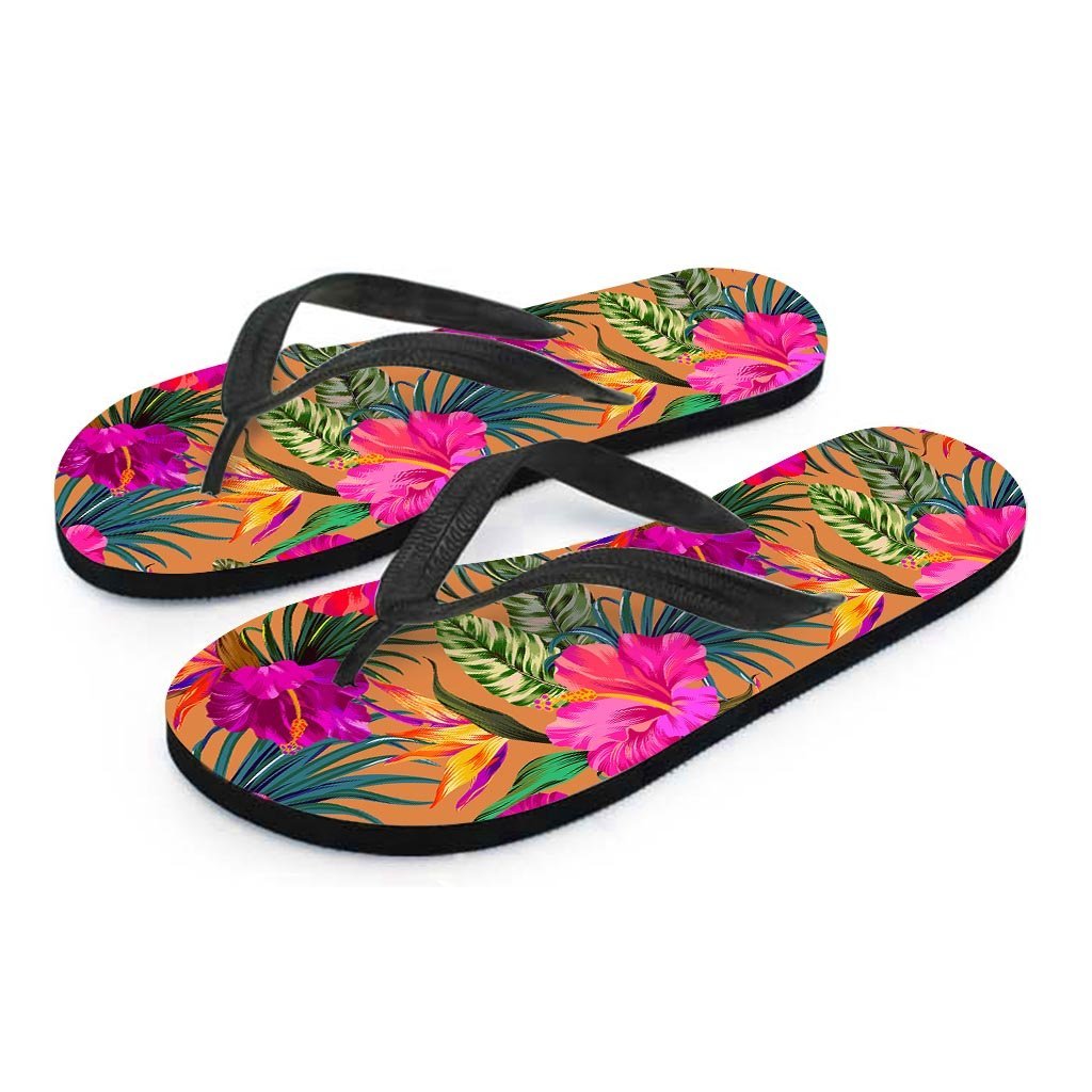 Hibiscus Flower Hawaiian Yellow Print Men's Flip Flops-grizzshop