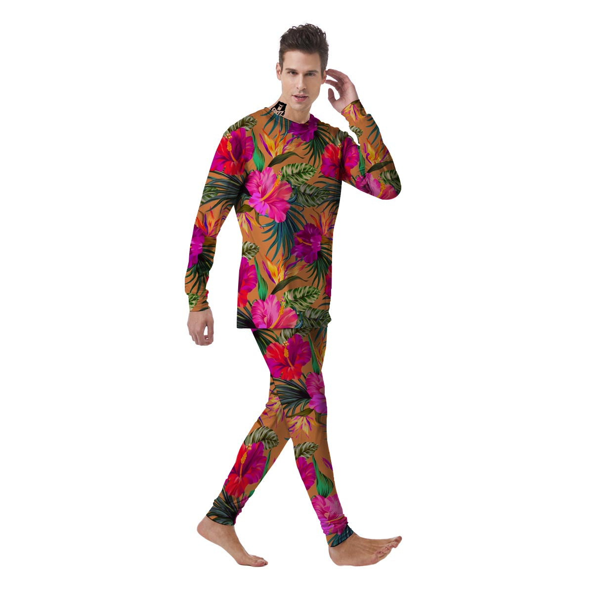 Hibiscus Flower Hawaiian Yellow Print Men's Pajamas-grizzshop