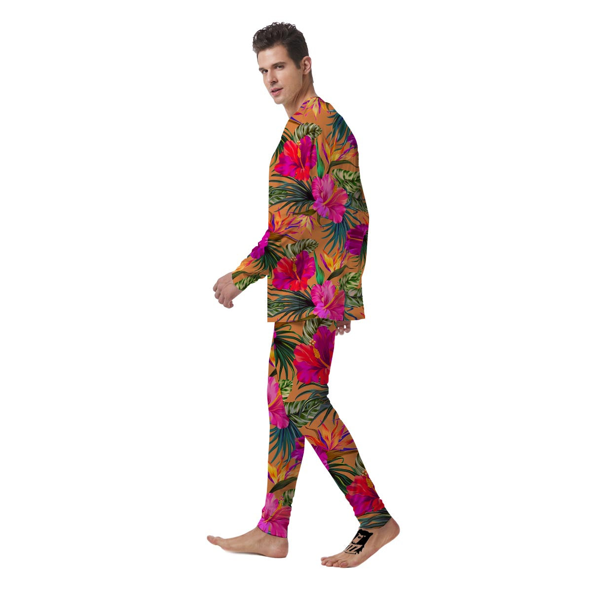 Hibiscus Flower Hawaiian Yellow Print Men's Pajamas-grizzshop