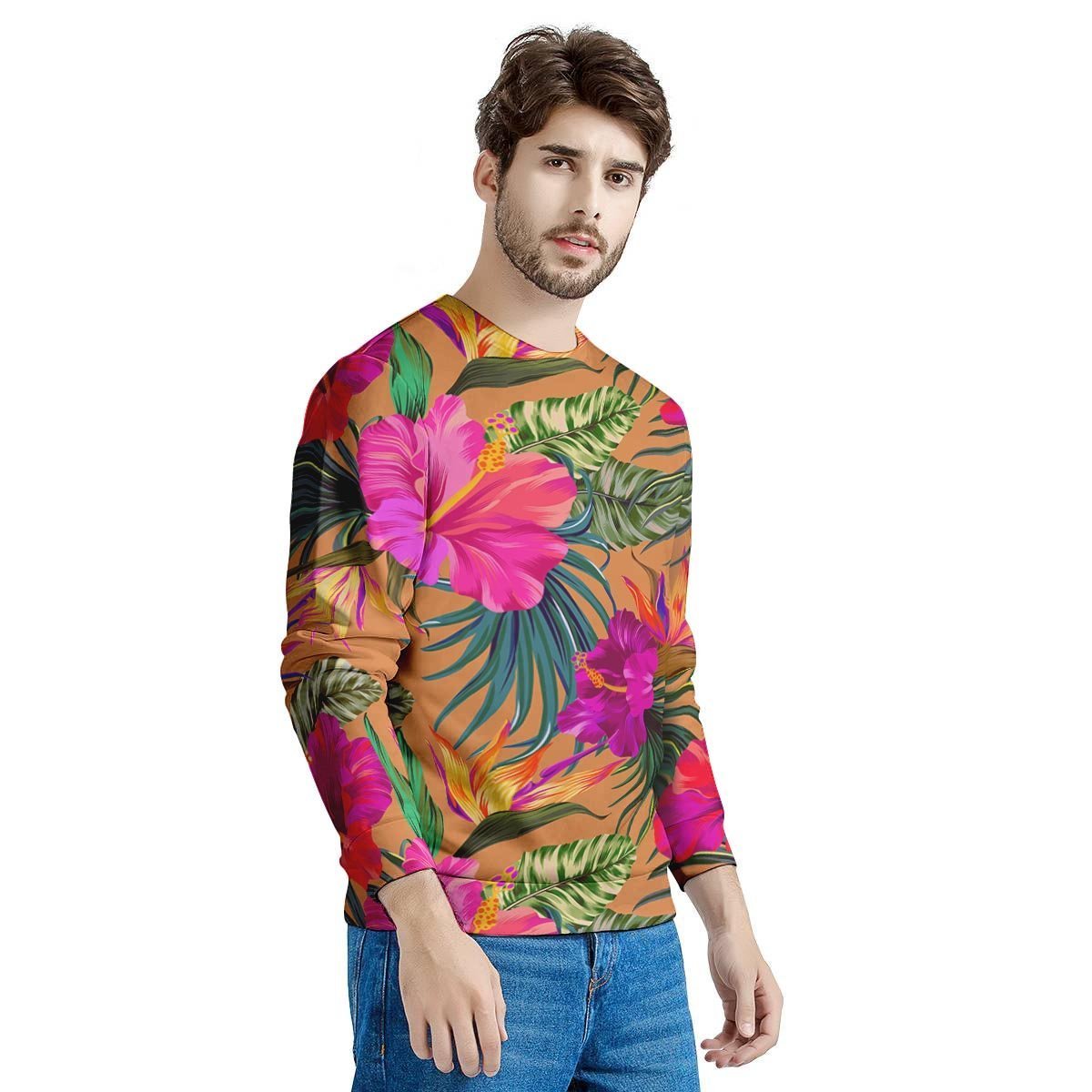 Hibiscus Flower Hawaiian Yellow Print Men's Sweatshirt-grizzshop