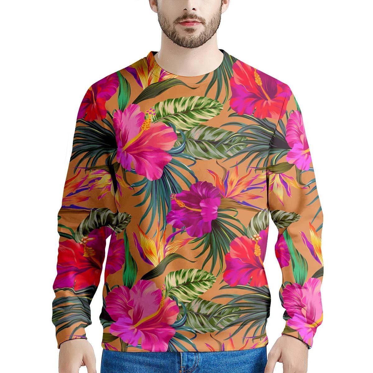 Hibiscus Flower Hawaiian Yellow Print Men's Sweatshirt-grizzshop