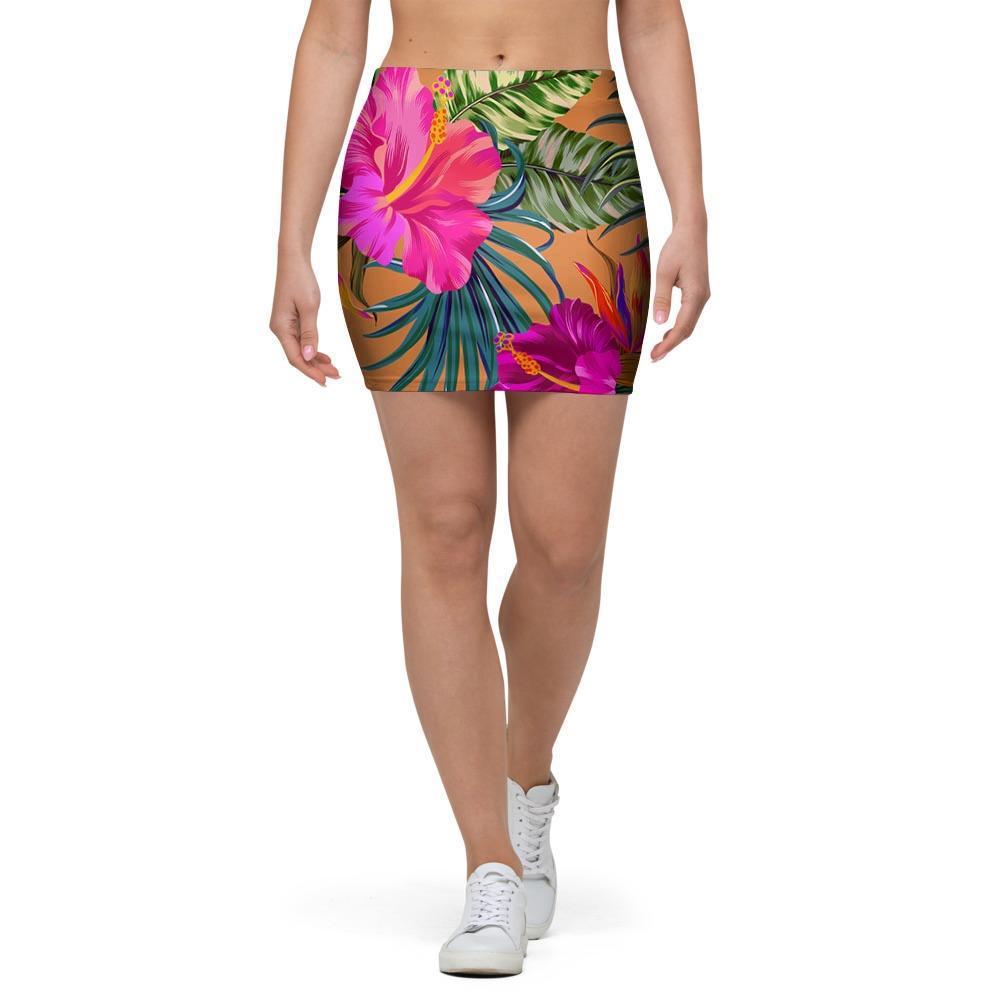 Hibiscus Flower Hawaiian Yellow Print Mini Skirt-grizzshop