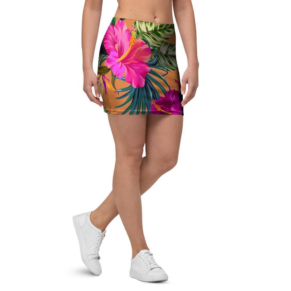 Hibiscus Flower Hawaiian Yellow Print Mini Skirt-grizzshop