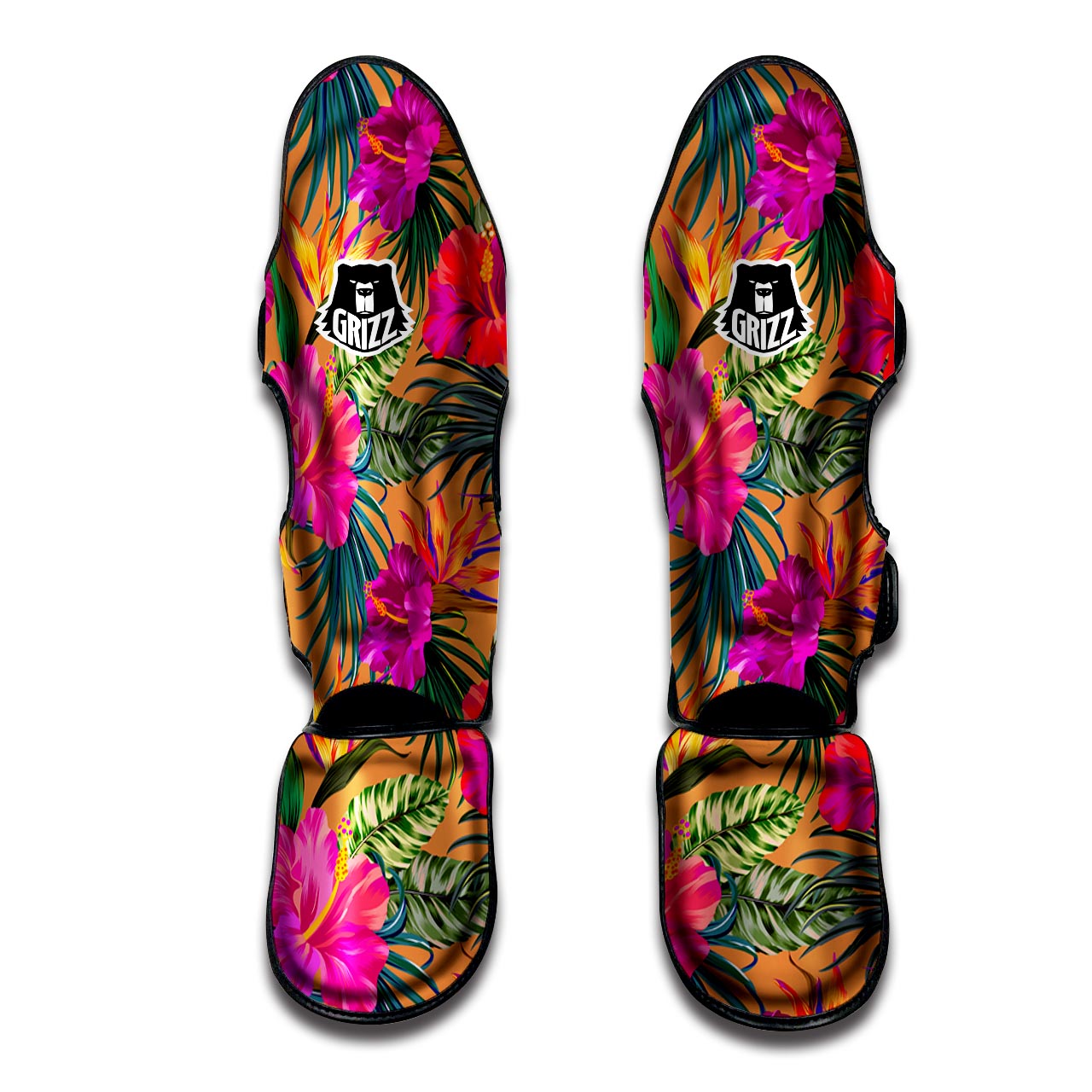 Hibiscus Flower Hawaiian Yellow Print Muay Thai Shin Guard-grizzshop