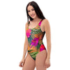 Hibiscus Flower Hawaiian Yellow Print One Piece Swimsuite-grizzshop