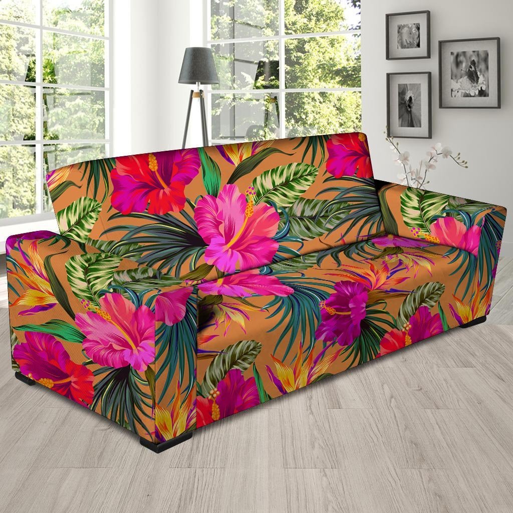 Hibiscus Flower Hawaiian Yellow Print Sofa Cover-grizzshop