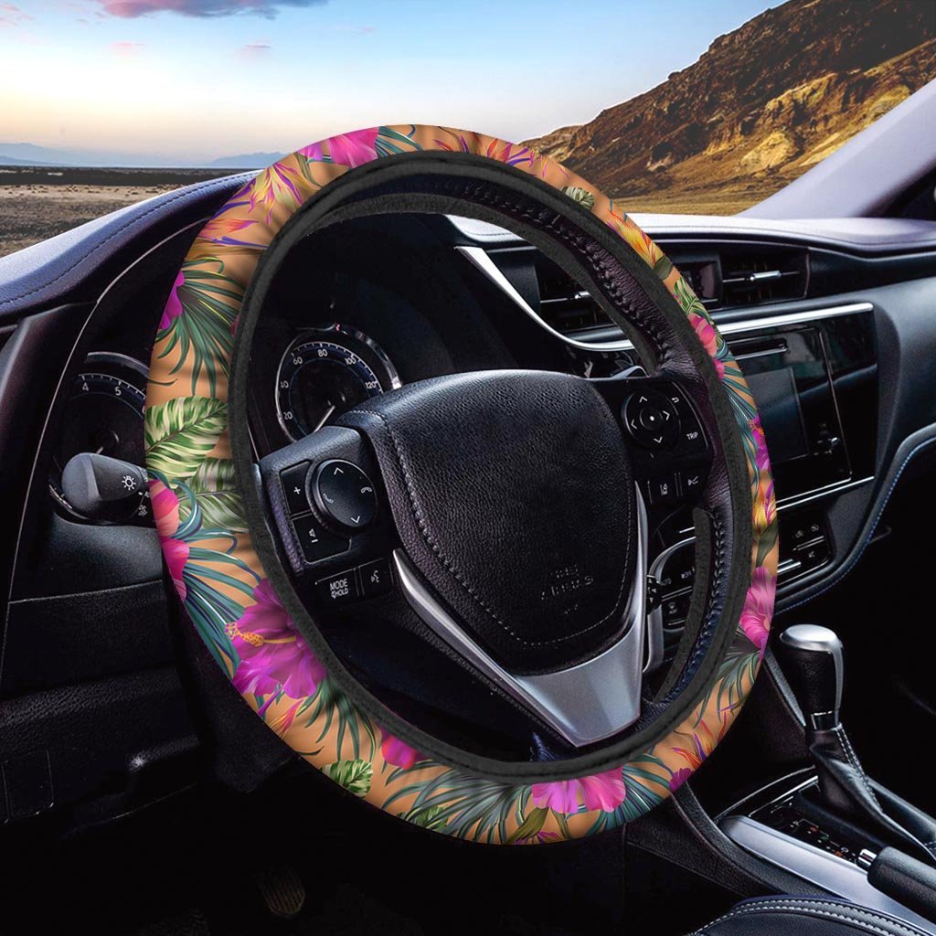 Hibiscus Flower Hawaiian Yellow Print Steering Wheel Cover-grizzshop