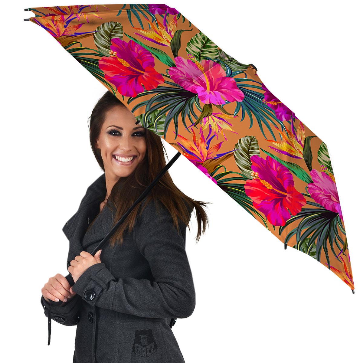 Hibiscus Flower Hawaiian Yellow Print Umbrella-grizzshop