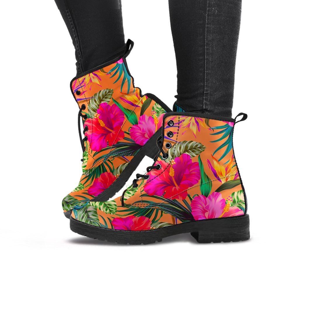 Hibiscus Flower Hawaiian Yellow Print Women's Boots-grizzshop